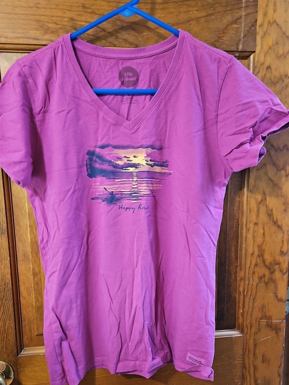 Life Is Good Purple-Pink V-Neck Graphic Tee